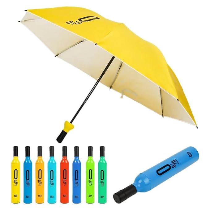 Wine Bottle Umbrella,Compact Double Layer Portable Travel Umbrella With Plastic Case,Manual Open Close Folding Design,Rain&Uv Protection Water Repellant Mini Rain Umbrella,RandomColor