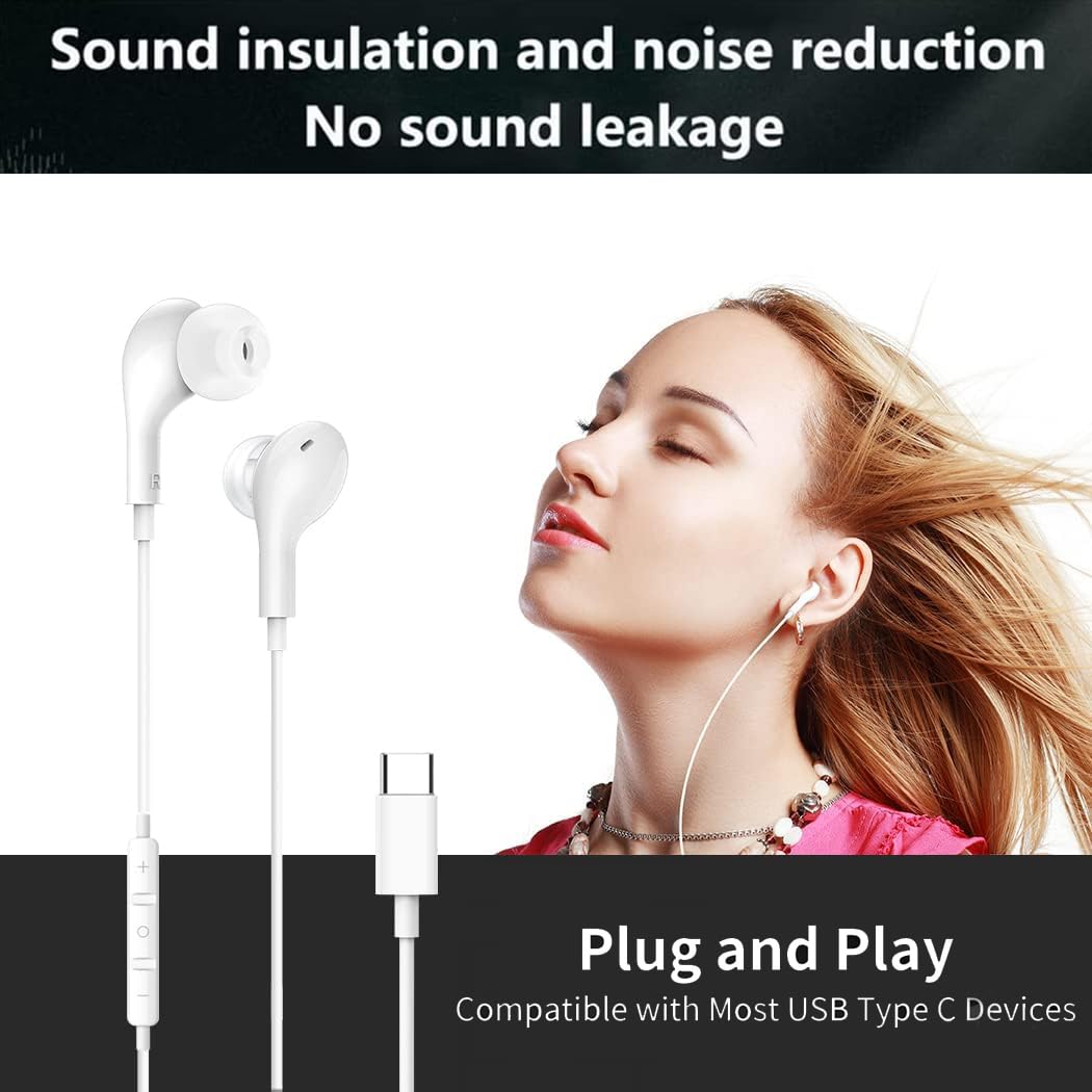 Snehvita USB C Headphones, Type C Wired Earbuds  (White)